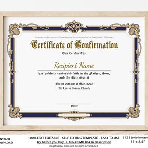 Editable Confirmation Certificate Template Printable - Etsy