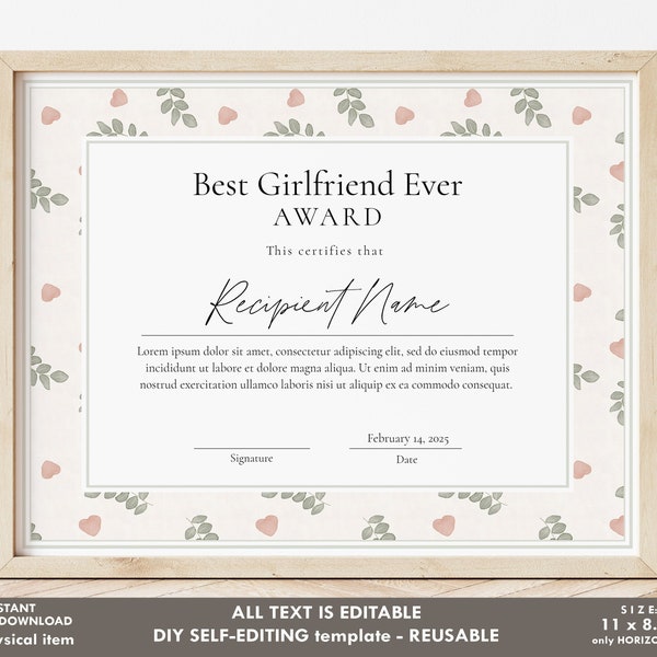 Best Girlfriend Certificate Etsy Best Girlfriend Certificate Etsy