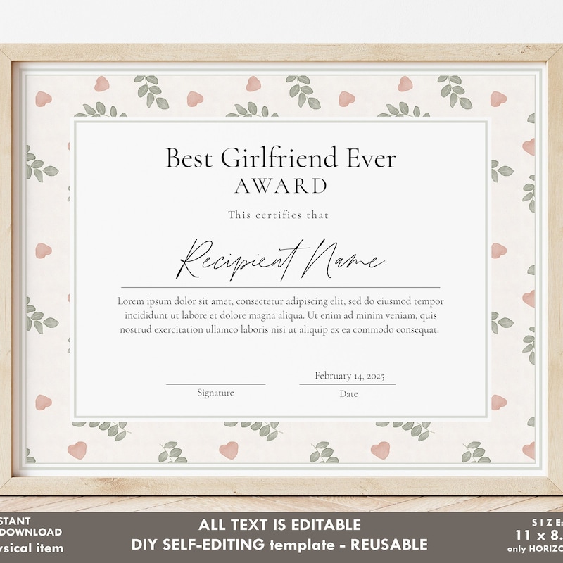 Best Girlfriend Award Etsy