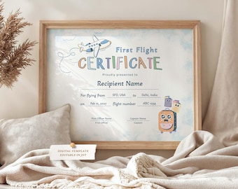 Editable My First Flight Certificate Template Kids Award Certificate Travel Certificate Bravery Award First Flight Airplane Printable 384