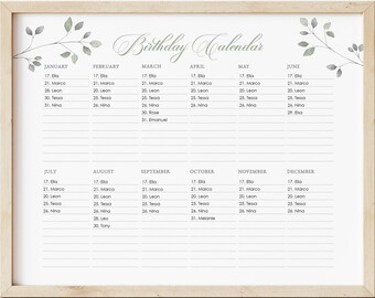 Birthday Calendar Printable | Etsy