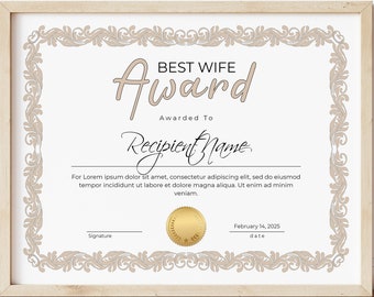 Best Wife Certificate Award Template Editable Printable Best - Etsy