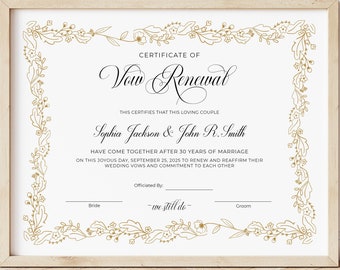 Vow Renewal Certificate, Editable Printable Wedding Certificate Template, Vow Renewal Gift Marriage Vow Renewal Certificate Download Jet212