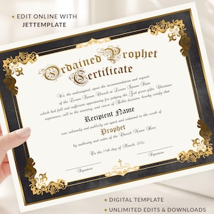 Vorlage für eine bearbeitbare Prophetenordinationsurkunde, druckbare Prophetenurkunde, Vorlage für eine Geistlichenurkunde (digitaler Download Jet169)