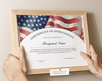 Certificado de reconocimiento estadounidense, reconocimiento por servicio militar, certificado de veterano, certificado del Día del Patriota. Descargar Jet159