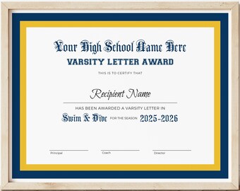 Varsity Letter Certificate Template Etsy Varsity Letter Certificate Template Etsy