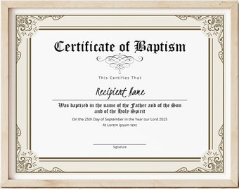 Editable Certificate of Baptism Template, Printable Church Certificate Template, Elegant Baptism Certificate Template Download Jet 076