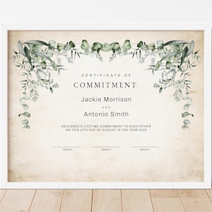 Vintage Commitment Andenken Zertifikat, bearbeitbare Hochzeitszertifikat Vorlage, druckbare Engagement Ceremony Download Jet050
