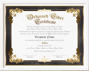 Bearbeitbare Ordinierte Älteste Zertifikatsvorlage zum ausdrucken Vintage Luxus Ordinationszertifikat, Elder Zertifikat, Download Jet169