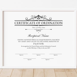 Certificado de Ordenação Modelo de Certificado do Ministério do Evangelho Imprimível Ministro Ordenado DIY Certificado Editável Download Digital Jet021