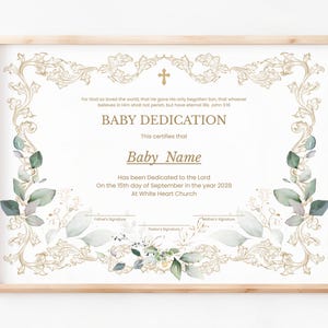Modèle de certificat de dédicace de bébé, certificat de baptême, baptême de bébé, certificat de bénédiction de bébé modifiable imprimable téléchargement 248