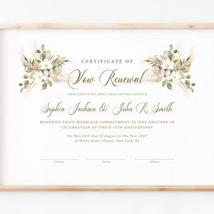 Elegante Gelübde Erneuerung Zertifikat Vorlage, druckbare Ehe Engagement Zertifikat, bearbeitbar, druckbar, Hochzeitsgeschenk Download Jet215