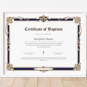 Plantilla de certificado de bautismo editable, certificado de bautismo clásico de la iglesia, certificado de bautismo imprimible, plantilla de bautismo, descarga 238