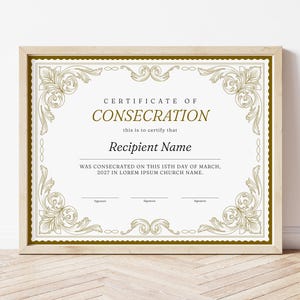 Plantilla de certificado de consagración editable, certificado de consagración imprimible, ordenación obispo apóstol consagración Descargar Jet373