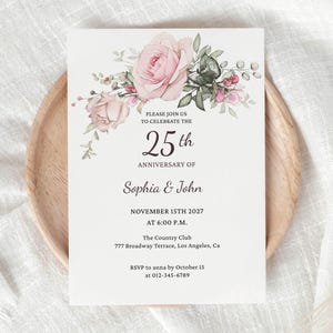 Editable Wedding Anniversary Invitation Template, Printable Vow Renewal Party Invite 25th 30th 40th 50th Anniversary Ceremony, Download 121