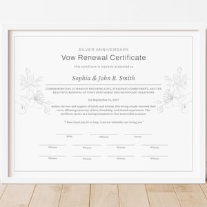 Certificado de renovación de votos por 25 años de matrimonio (plantilla editable) Recuerdo del décimo aniversario (renovación de votos) Descargar 347
