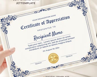 Editable Certificate of Appreciation, Employee Recognition Template, Printable Certificate Template, Corporate Award, Digital Download 037