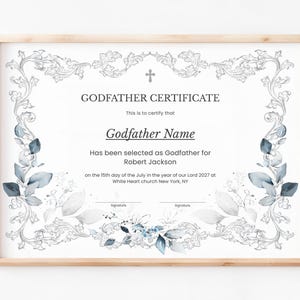 Bearbeitbare Paten-Zertifikatsvorlage, druckbare Taufbescheinigung, Taufpaten-Geschenkgutschein Digitaler Download 248