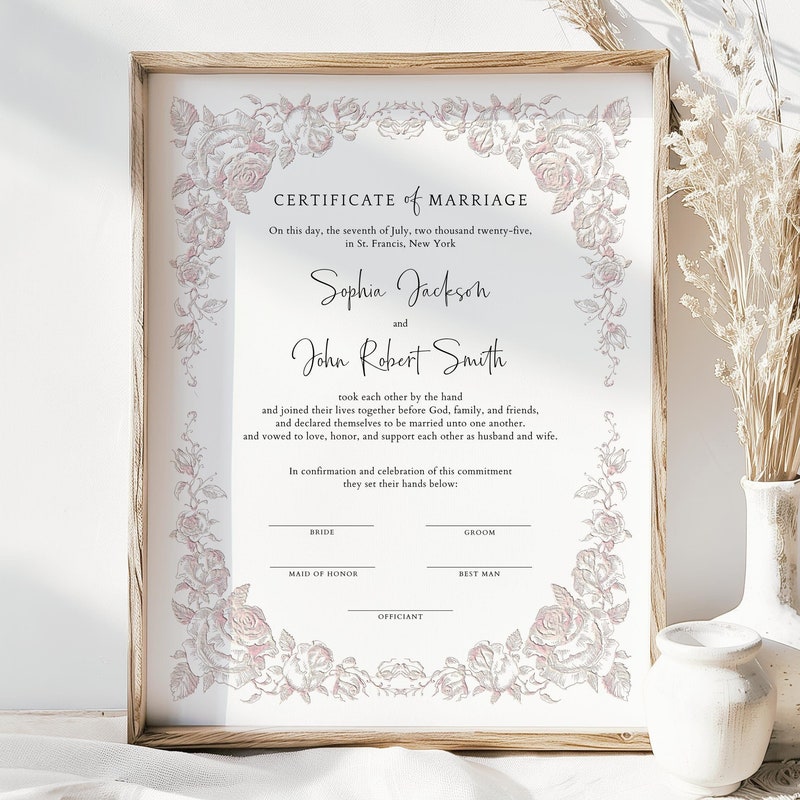 Wedding Certificate Roses Etsy