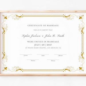 Hochzeitszertifikat Vorlage, Bearbeitbare Heiratsurkunde, druckbare Hochzeitsandenken, Hochzeitszeremonie Zertifikat Moderner Download Jet195