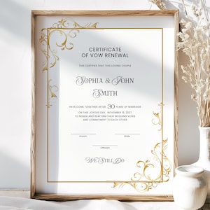 Plantilla de certificado de renovación de votos, certificado de aniversario de bodas, renovación de votos matrimoniales, certificado de boda de renovación de votos Descargar 312