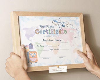 My First Flight Certificate Template Award Certificate for Kids Travel Certificate Bravery Award for Flight Airplane Editable Award 384