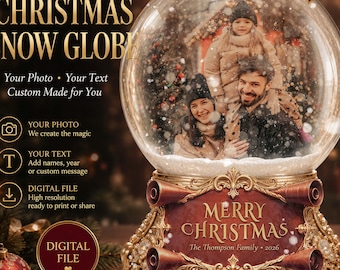 Personalized Christmas Snow Globe Portrait, Custom Family Photo Gift, Digital Christmas Keepsake