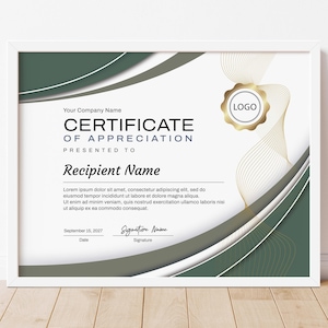 Modern Sage Green Certificate of Appreciation Printable Appreciation Award Certificate Template Editable Certificate Award Download Jet058