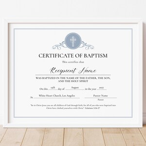 Plantilla elegante de certificado de recuerdo de bautismo, certificado de bautismo editable, plantilla elegante de bautizo (descarga digital) Jet196