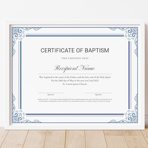 Certificado de Bautismo Editable, Plantilla de Certificado de Bautismo, Plantilla Minimalista de Bautismo, Descarga Digital de Bautismo Jet076