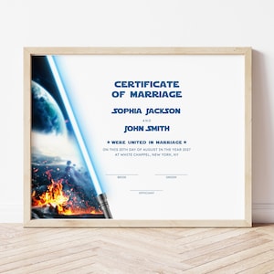 Sci-Fi Hochzeit Zertifikat Vorlage bearbeitbar Galaxy Themed Heiratsurkunde SciFi Hochzeit Party druckbare Zertifikat Download 179