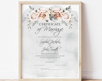 Editable Wedding Certificate Template, Modern Certificate of Marriage, Printable Wedding Keepsake, Gift Certificate Download, Jet121