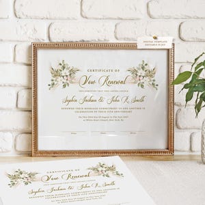 Elegant Vow Renewal Certificate Template, Printable Marriage Commitment Certificate, Editable, Printable, Wedding Gift Download Jet215