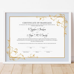 Certificado de matrimonio romántico Plantilla editable Certificado de recuerdo de boda personalizado Certificado de boda personalizado Descargar 282