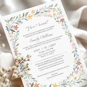 Baby Naming Ceremony Invitation Template Editable Printable Naming Ceremony Invite Naming Day Invitation Cute Floral Frame Download