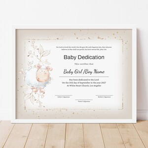 Plantilla de certificado de presentación editable de dedicación de bebé Certificado de recuerdo de bautismo imprimible Bautizo de bebé niño niña Descargar Jet276