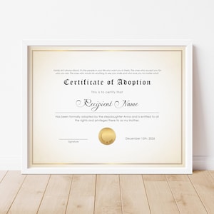 Stepmother Adoption To Our Family Certificate Template Editable Sister Adoption Certificate Elegant Gift Certificate Digital Download Jet150
