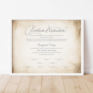 Vintage Certificate of Ordination Gospel Ministry Certificate Template Printable Ordained Minister Editable Certificate Digital Download 023