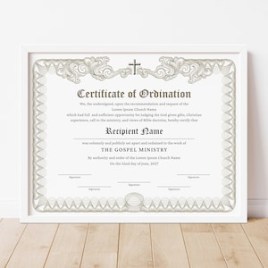 Certificate of Ordination Gospel Ministry Certificate Template Printable Ordained Minister DIY Editable Certificate Digital Download Jet 041