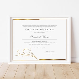 Editable Adoption to Our Family Certificate, Printable Stepmother Gift, Customizable Adoption Certificate Template, Digital Download Jet238