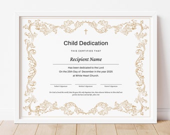Child Dedication Certificate, Baby Dedication Certificate Editable Baby Christening Dedication Printable Baptism Certificate Download Jet235