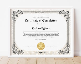 Editable Certificate of Completion Template, Printable Completion Certificate, Corporate Award, Gift Certificate Instant Download Jet 037