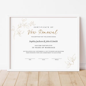 Minimalistische Gelübde Erneuerung Zertifikat Vorlage, druckbare Urkunde zum Hochzeitstag, bearbeitbare Erneuerung der Gelübde Zertifikat Download Jet226
