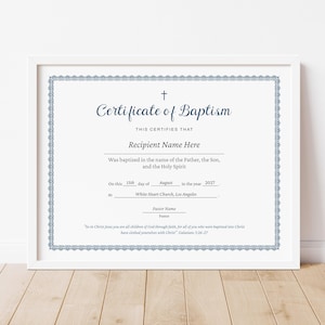 Bewerkbare doopcertificaatsjabloon, afdrukbaar doopcertificaat, elegante minimalistische doopsjabloon digitale download, Jet196