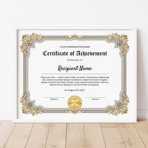 Achievement Certificate Template, Classic Certificate of Achievement Template Recognition Editable Gift Award Certificate Download Jet077