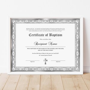 Plantilla de certificado de bautismo, certificado de bautismo imprimible y editable, certificado de bautismo elegante, certificado de regalo, descarga Jet283