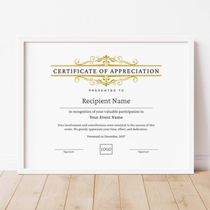 Certificaat van waardering, bewerkbare afdrukbare certificaatsjabloon, elegante deelnameprijs, cadeaubon direct downloaden Jet115