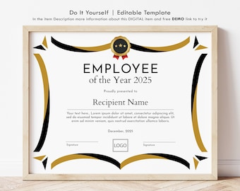 Editable Employee of the Year, Printable Employee Gift Award, Gift Certificate Template, Custom Award, Personalized Gifts Download Jet123