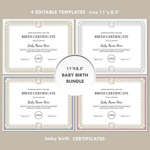 Editable Birth Certificate Baby Boy Gift Girl Gift Keepsake Certificate Maternity Hospital Birth Certificate Template BUNDLE Download JetB