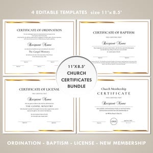 Editable Church Certificates Ordination License Baptism Church Membership, Minimalist Church Certificate Template BUNDLE Download, JetB